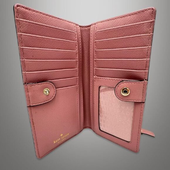 Kate Spade Saffiano Leather Wallet Multiple Card Holder Back Zippered Rose Pink - Picture 3 of 12